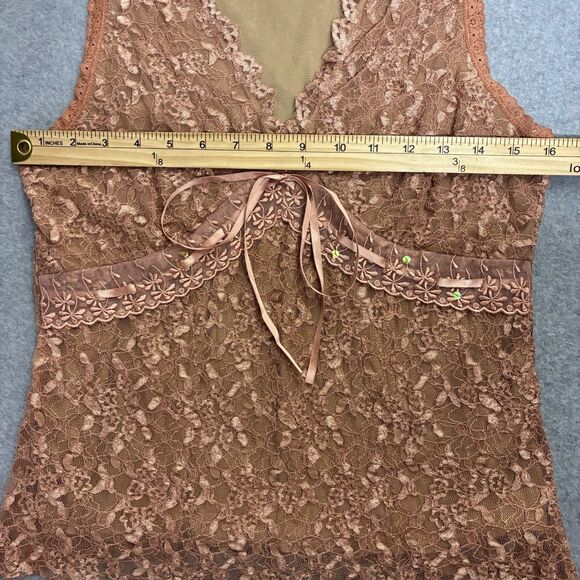 Merona Women’s Lace Sleeveless Blouse Top Brown Tie Front Size Medium - Picture 2 of 14
